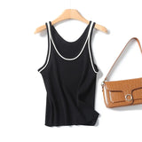 Basic Round Collar Sling Sleeveless Knitted T-Shirt In Spring-Outfit