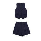 Women's 2025 Spring New Fashioned Colored Flax-Blend Vest + Shorts