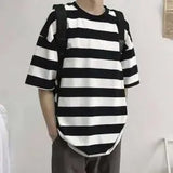 Fashion Hip Hop Women T-Shirt Loose Summer Oversize Striped Funny Female Tops Tees Purple Funny Japan Harajuku T Shirt
