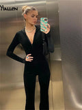 Autumn Solid Fashion Slim Jumpsuits Women Hooded Long Sleeve Zipper Street Casual Lady Black Long Phant Rompers New Hot-Outfit