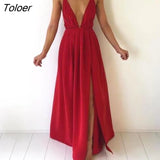 Sexy Maxi Dress Women Sleeveless Backless Boho Long Dress Bridesmaid Formal Summer Party Bandage Slit Dress