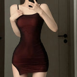 Woman Dress 2024 Vestidos De Mujer Fashion Tunic Temperament Sexy Sling Robe Femme Gauze Split Mini Summer Y2K Dresses-Outfit