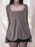 Solid Pointelle Square Neck Knit Cardigan-Outfit