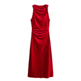 New Velvet Sleeveless Pleated Midi Dress 8387887-Outfit
