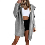 Thick Trendy Hooded Open Front Knitted Sweater Skin-Friendly Loose Cardigan Solid Color For