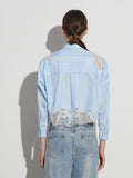 Toloer Stripe Retro See-Out Top Embroidery 2024 Autumn New Shirt Lace Female Short Style Advanced Sense-Outfit