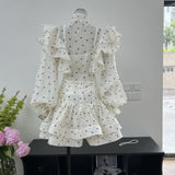 French Lotus Side Bow Heart-Shaped Printed Shirt + High-Waist Short Skirt Set Cold High