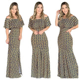 Printed Ruffled Off Shoulder Casual Long