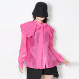 Solid Shirt For Women Peter Pan Collar Long Sleeve Lace Up Bowknot Button Through Blouse Female Clothing Style