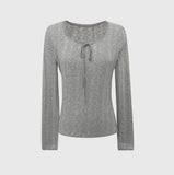 Woman Tshirts O-neck Long Sleeve Tunic Tees Temperament Simple Chic T-shirts 2023 Ropa Mujer Bandage Casual T Shirt Tops-Outfit
