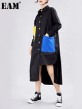 2023 New Spring Autumn Lapel Long Sleeve Panelled Button Pocket Split Loose Big Size Shirt Women Blouse Fashion Tide