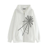 Harajuku Outwear Zipper Sweatshirts Emo Alt Clothing Gothic Punk Spider Web Hooded Women Fairy Grunge Dark Plus size