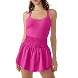 Women Tennis Dress Summer Casual Solid Color Sleeveless Open Back Athletic Mini Dresses with Pockets Sports Workout Golf Dress 703-0-Outfit