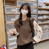 Spring Splicing Bubble Sleeve Knitted Sweater Women's Season Design Sense Niche Lotus Side Long Sleeve