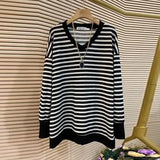 Basic Striped Spliced Pullovers Spring Autumn Female Clothing Casual Loose V-Neck Fashion Commute Long Sleeve T-shirt