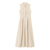 2025 New Women's Dress French Design Round Neckless Sleeveless Commuting Temperament Fan Flute