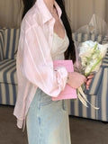 Pink Striped Sky Silk Shirt Women Sun Protection Tops Thin Temperament Gentle Comfortable Stripe Coat Women