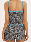 Women 2pcs Short Sets Leopard Print Lace Patchwork V-neck Sleeveless Strap Camis Low Waist Shorts Summer Outfits 2023-Outfit