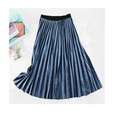 Vintage Autumn Winter Women Velvet Skirt High Waisted Elegant Sexy Skinny Black Pleated Skirts Female Maxi Skirts