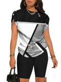 Women's Temperament Commuting Trousers Round-Neck Short-Sleeved Set In Autumn