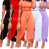 Suit Advanced Feeling Pure Color Ice Silk Wide Leg Trousers Girls High Waist Wide Leg Trousers Girls T-Shirt Two-Piece Set-Outfit