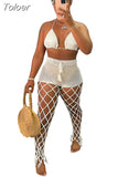 Hollow Out Fishnet Crochet Bikini Top and Pants Suites Sexy Two Piece Set Beach Vacation Outfits Summer Wear