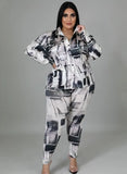 Print Blouse and Pants Plus Size Two Piece