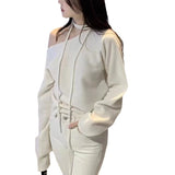 Korean Chic Spring French Temperament Irregular Oblique Collar Open Shoulder Loose Casual Tie Long-Sleeved Sweater Woman-Outfit