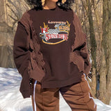 WeiYao 2021 Patchwork Grunge Pullover Y2K Sweatshirts Autumn Winter Long Sleeve Hoodie Print Vintage Casual Cute Insta