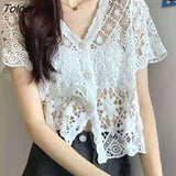 Women New Design Hollow Out Stylish Minority Korean Style V-neck Loose All-match Sexy Casual Fashion Young Summer