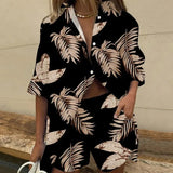 Two Piece Set Casual Women Summer Shorts 2023 Lounge Wear Short Sleeve Shirt Tops Mini Shorts Suit Joggers Homewear-Outfit