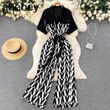 Women Short Sleeve Jumpsuit Patchwork Wide Legs Bodycon Jumpsuit Simple Romper Trousers Club Wear 20122 Summer Playsuit