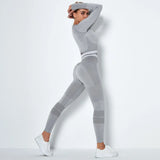 Seamless Women Set Bra Shorts Workout Sportswear Gym Clothing Fitness Long Sleeve Crop Top High Waist Leggings Sports