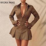 Women Solid Bell Sleeve Button Front Ruched Shirt Dress Bodycon Dress Party Dress-Outfit