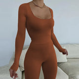 Sporty 2 Piece Sets Bodysuit Top Pants Sexy Tracksuit Sweatsuits for Women Clothing Sets Fall Casual Outfit