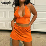 Sexy Women Casual Summer Beach 2021 Skirt Set Sleeveless Tops And High Waisted Mini Bodycon Skirt Suit Two Piece