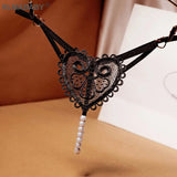 Love Heart Pearl Massuge Lace Thong Low Waist Transparent Sexy Underwear G-String Fashion Women Lingerie Panties