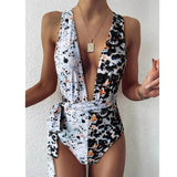 Deep V Neck One Piece Swimsuit Female 2021 Swimwear Women Bodysuit Monokini Bandage Bathing Suits Summer Beach Wear