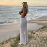 Summer New Sexy Hollow Perspective Knitted Beach Holiday Solid Dress Wearing