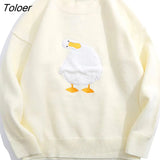 Street Original Crooked Duck Embroidery Sweater Unisex Oversized Pullover Hip Hop Streetwear Y2K Tops Korean Winter