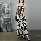 Floral Spliced Printed Dresses Casual Loose A-Line Waist Women's Clothing Stylish Slip Sleeveless Pleated Long Dress