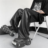 Leather Trousers For Men In Spring And Autumn Harajuku Harajuku Style Loose And Simple Trend Ins100 Mop Floor Wide Legs Long Trousers-Outfit