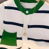 Neck Knitted Cardigan Vest Women's Loose Impact Color Pocket Striped Vest A Variety Of Small Shoulder Sweaters Leisure Jackets-Outfit