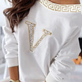 White Beading Long Sleeves Loose