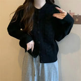 Autumn And Winter New Simple Literature And Art Lazy Sweater Coat Gentle Wind Loose Twist Thickened Knitted Cardigan-Outfit