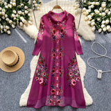 Folded Dress Women's Autumn 2025 Retro Collar Long Sleeves Loose A-Word Printing