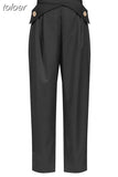 Full Length Pants For Women High Waist Patchwork Cross Sashes Casual Ruched Loose Straight Trousers Female 2023