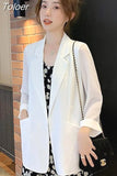 Women Solid Thin All-match Casual Preppy Style Long Sleeve Temperament Fashion Simple Solid Work Chic Vintage Blazers