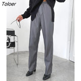 Faux Leather Classy Straight Pants Elastic Waist PU Warm Trousers Winter 2022 Office Ladies Plain Floor-Length