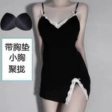Two Sets Of Sexy Underwear Sexy Pajamas Temptation Light Lace Sling Skirt Home Open Fork Low Chest Deep V Sleeping